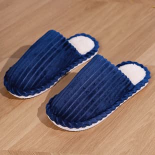 Home Cotton Shoes Striped Plush Slippers Women Autumn Winter Outdoor Anti-Slip Indoor Thick Sole Fuzzy Cotton Slippers