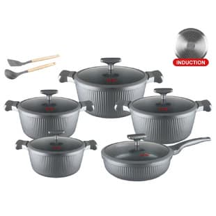 HK New Style Dense Vertical Grain 12-Piece Set, Non-Stick Cookware Set with Silicone Glass Lid, Die-Cast Pot, Stoneware Cookware POT