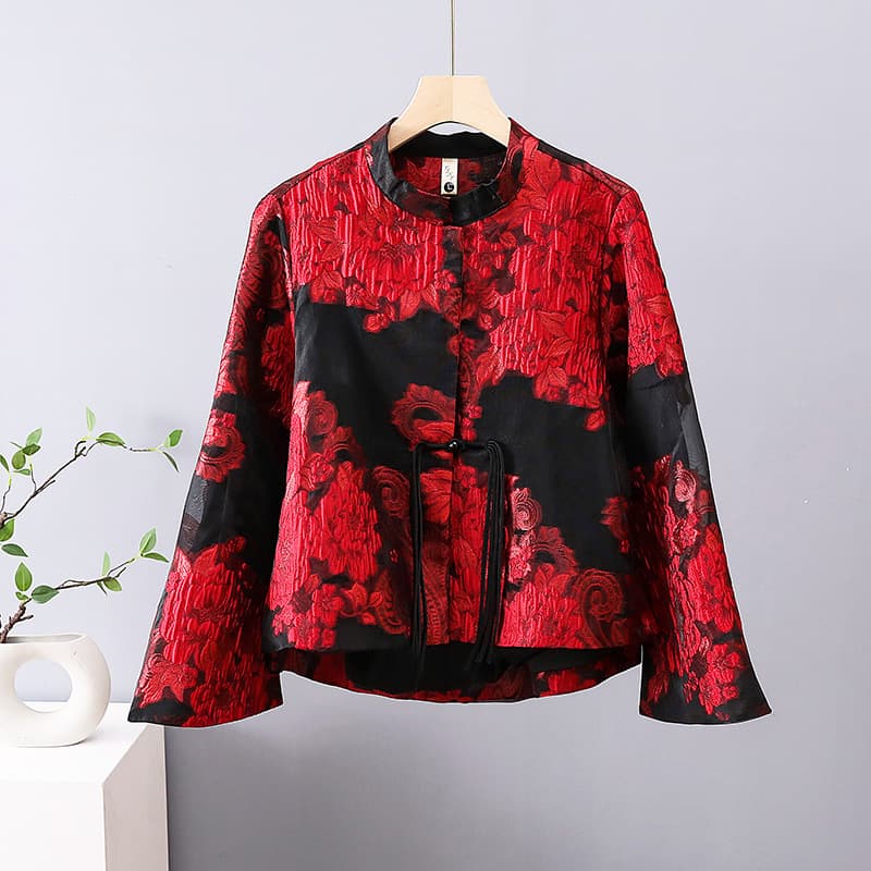 Middle-aged Mother's Jacquard Short Jacket Women's 2025 Early Spring Long Sleeve Loose Top