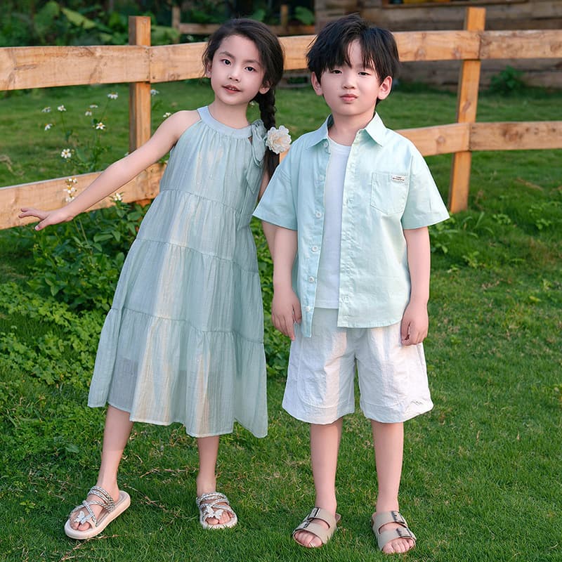 French Mambo Mint Green Sleeveless Vest Dress Family Matching Set for Beach Vacation Mother-Daughter Outfits