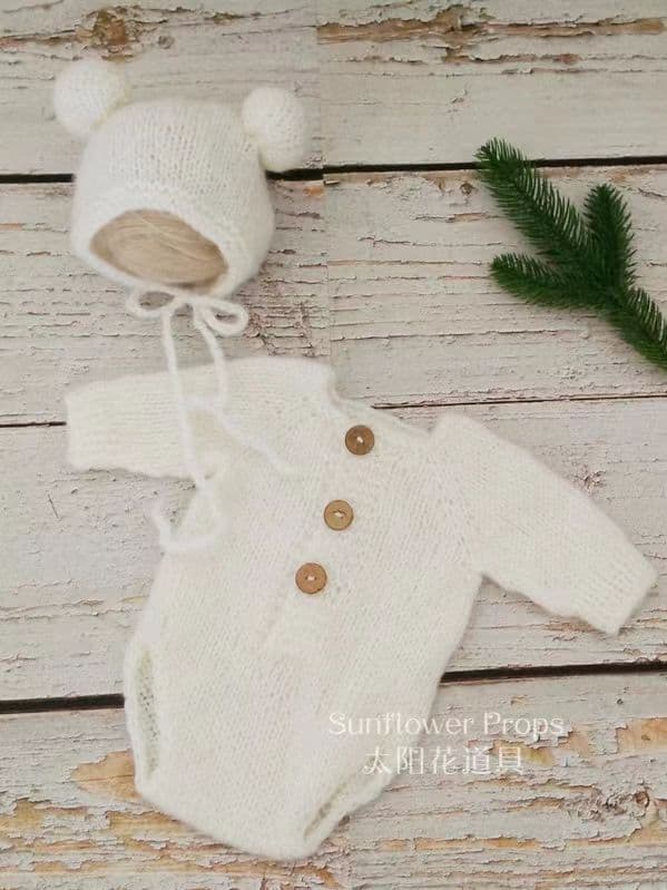 Photo Studio Newborn Photo Clothing Hat Baby Baby Romper Clothes Handmade Soft Wool Knitted Sunflower Props