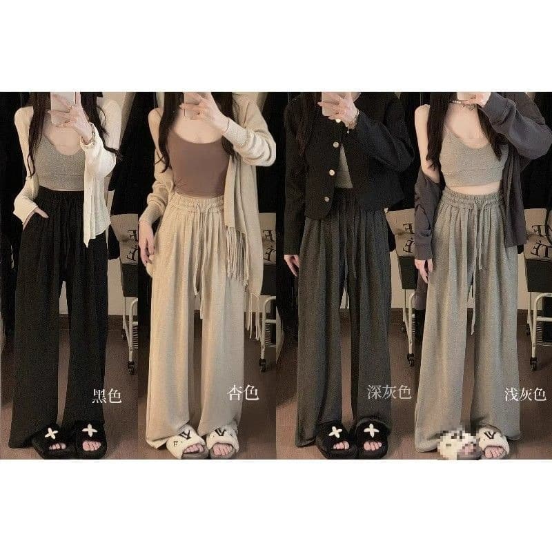 Plus Size Straight Leg Wide Leg Casual Pants for Women, Elastic Waist, Slimming, Floor-Length, Flowing Long Pants
