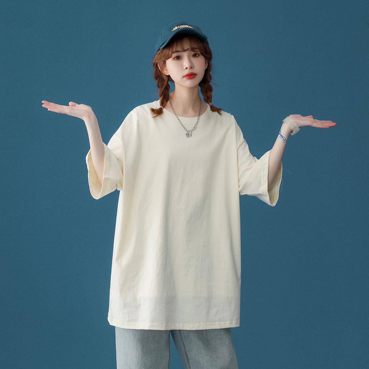 200g Cotton Short Sleeve T-Shirt Women Loose Korean Style 2026 New Summer Base Layer Oversize Top
