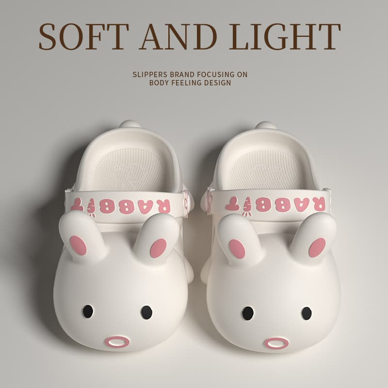 Cute Cartoon Bunny Hole-Piercing Slides for Women, Soft and Adorable, Indoor and Outdoor Anti-Slip Closed-Toe Sandals for Fall