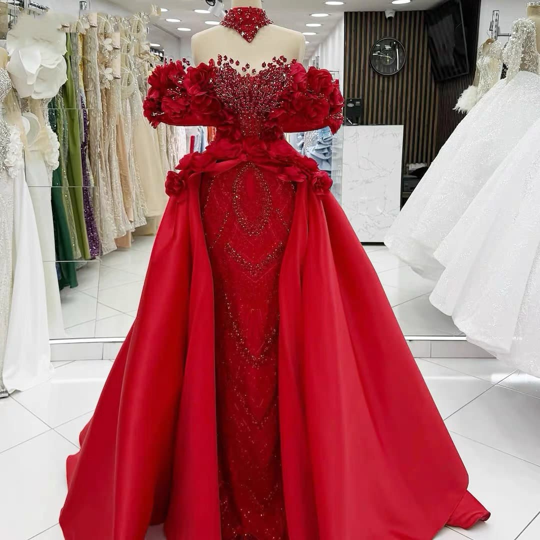 New evening dress heavy industry lace slim fit fishtail banquet party evening dress Evening dress