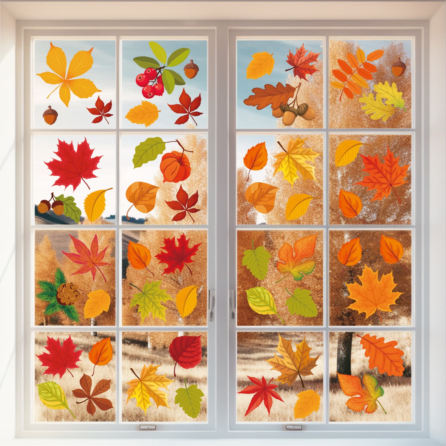 Autumn Leaf Double-Sided Printed Electrostatic Window Stickers for Door Glass Decoration Maple Leaf Thanksgiving Day Decals