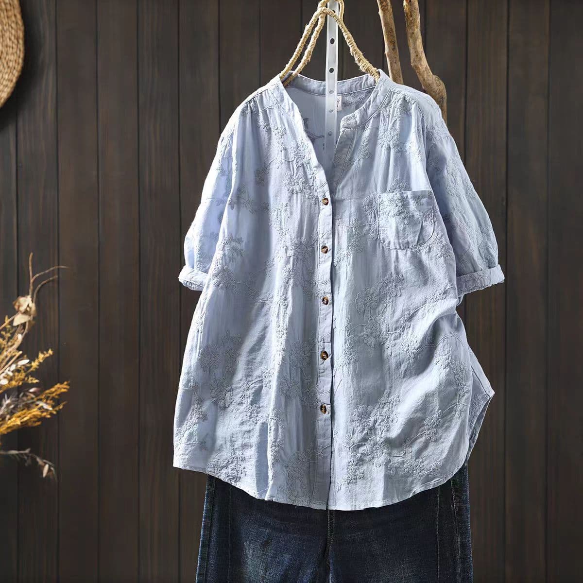 2025 New Summer Cotton Thin Half-Sleeve Shirt for Women, Age-Reducing, Stylish, Petite-Friendly Embroidered Versatile Blouse