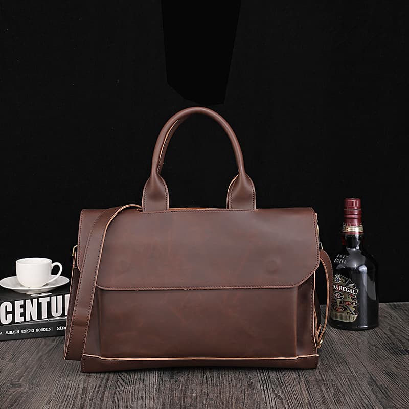 Vintage New Men's Handbag Korean Style Crazy Horse Leather Shoulder Crossbody Business Laptop Briefcase Factory