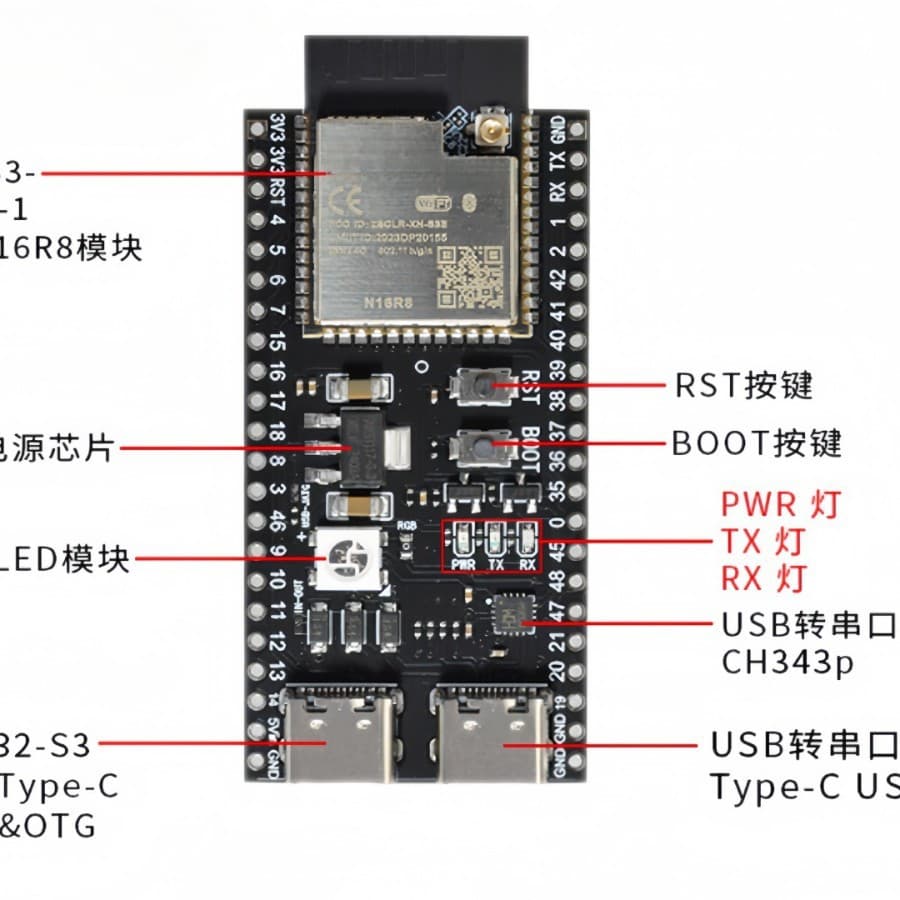 ESP32-S3-DevKitC-1 Onboard N16R8 WiFi Bluetooth Compatible AI Xiaozhi