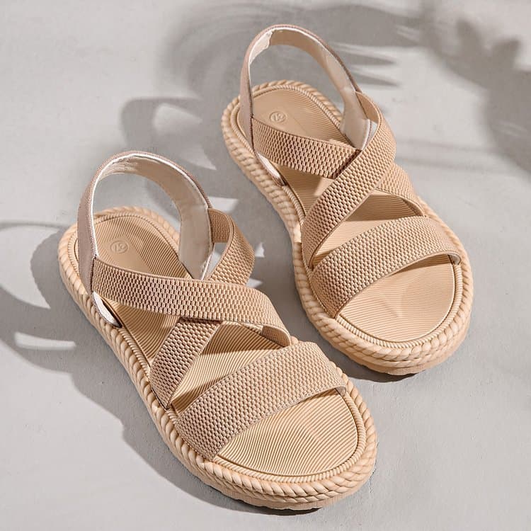 Large Size Elastic Band Rubber Roman Sandals Flat Bottom Casual Sandals Spring Summer New Style Elastic Cloth Outer Code Sandals