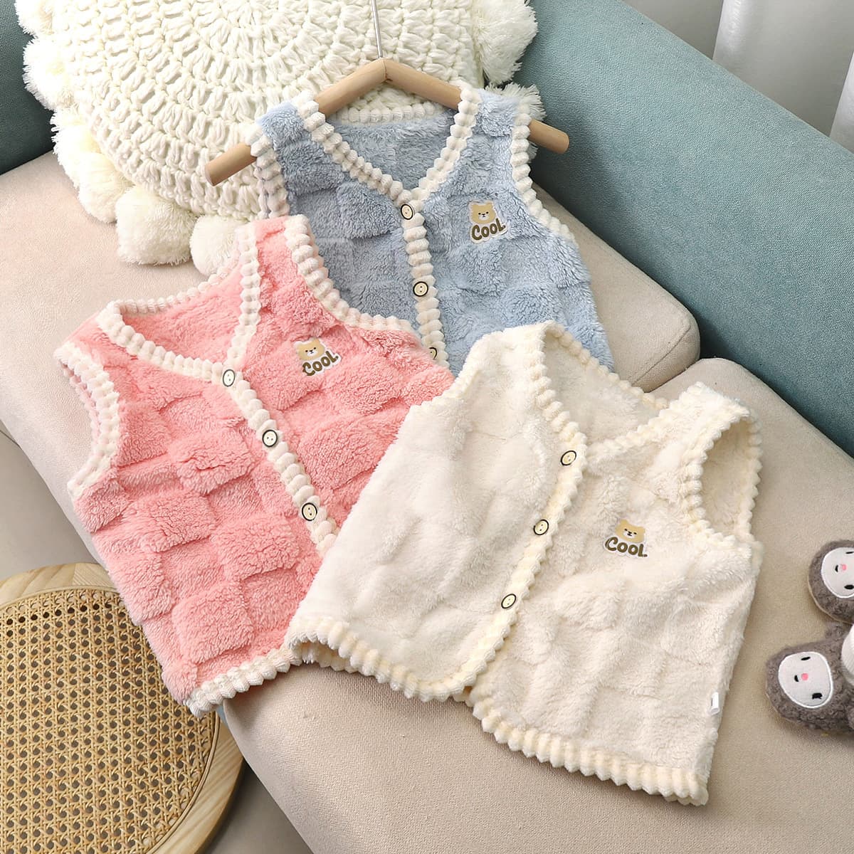 Baby Fleece-Lined Vest for Spring and Autumn, Infant Warm Vest, Unisex Children's Autumn and Winter Waistcoat, Kids' Base Layer Cardigan Top