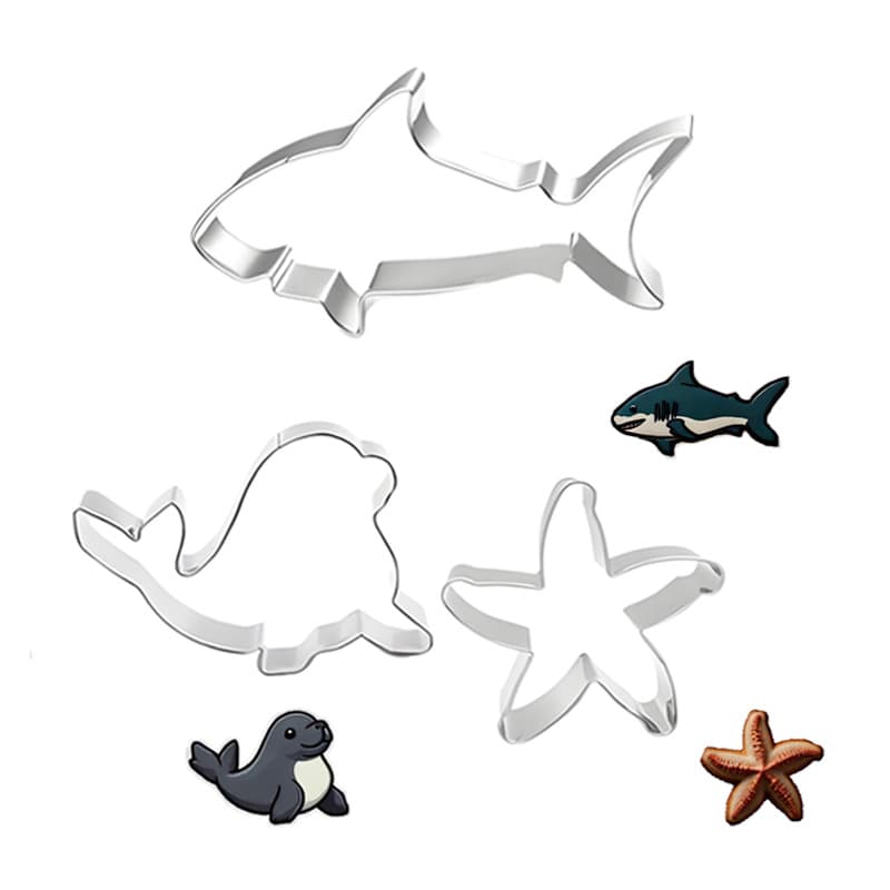 Ocean Life 3-Piece Stainless Steel Cookie Cutter Set Biscuit Press Cutters Embossing Mold