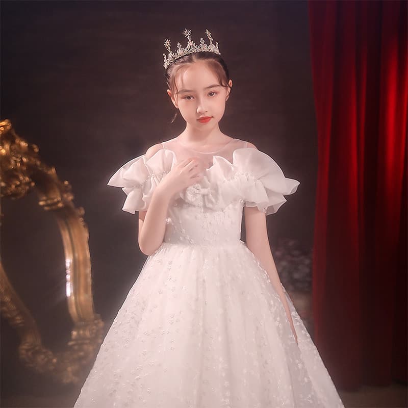 Children's birthday princess dress girl high-end dress tail flower girl wedding little girl child model catwalk clothing