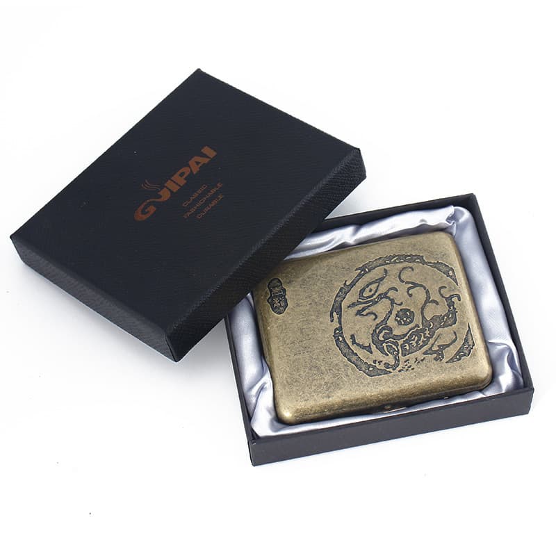 GP9010 Bronze Condensed Metal Double Sided Flip Cover 20 Cigarette Box Automatic Portable Cigarette Box Factory Direct Sales Wholesale
