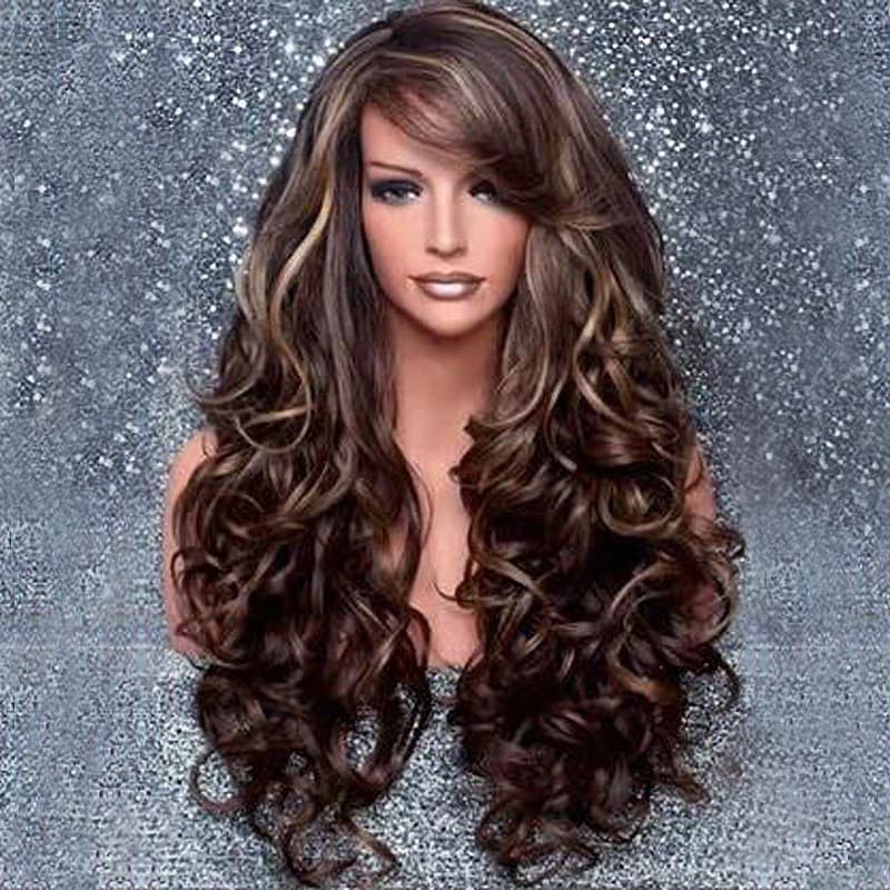 Cross-Border New Women's Long Curly Wig European and American Long Curly Big Wave Wigs Factory Stock