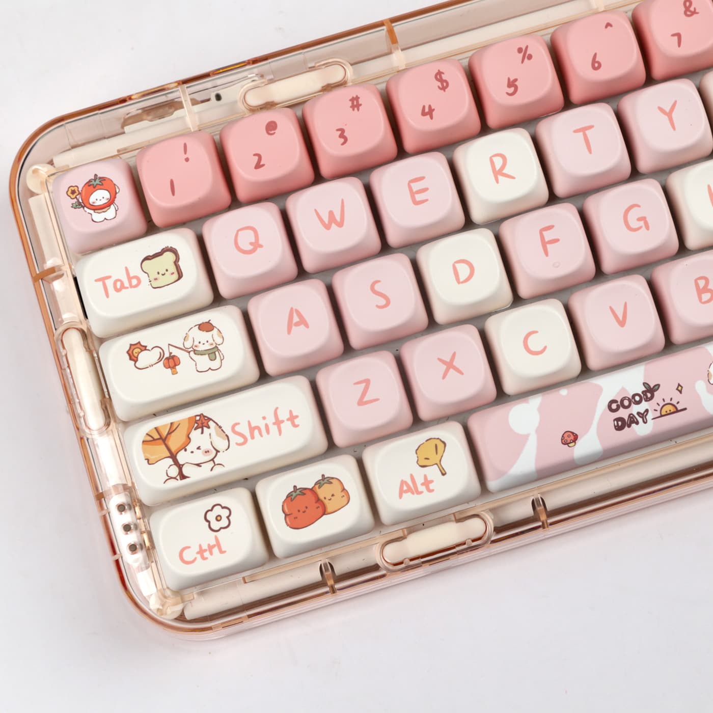 Autumn Repair Puppy Keycaps, Cute Pink Cartoon MOA High Height Dye-Sublimation 75/98 Key Full Set of Mechanical Keyboard Caps