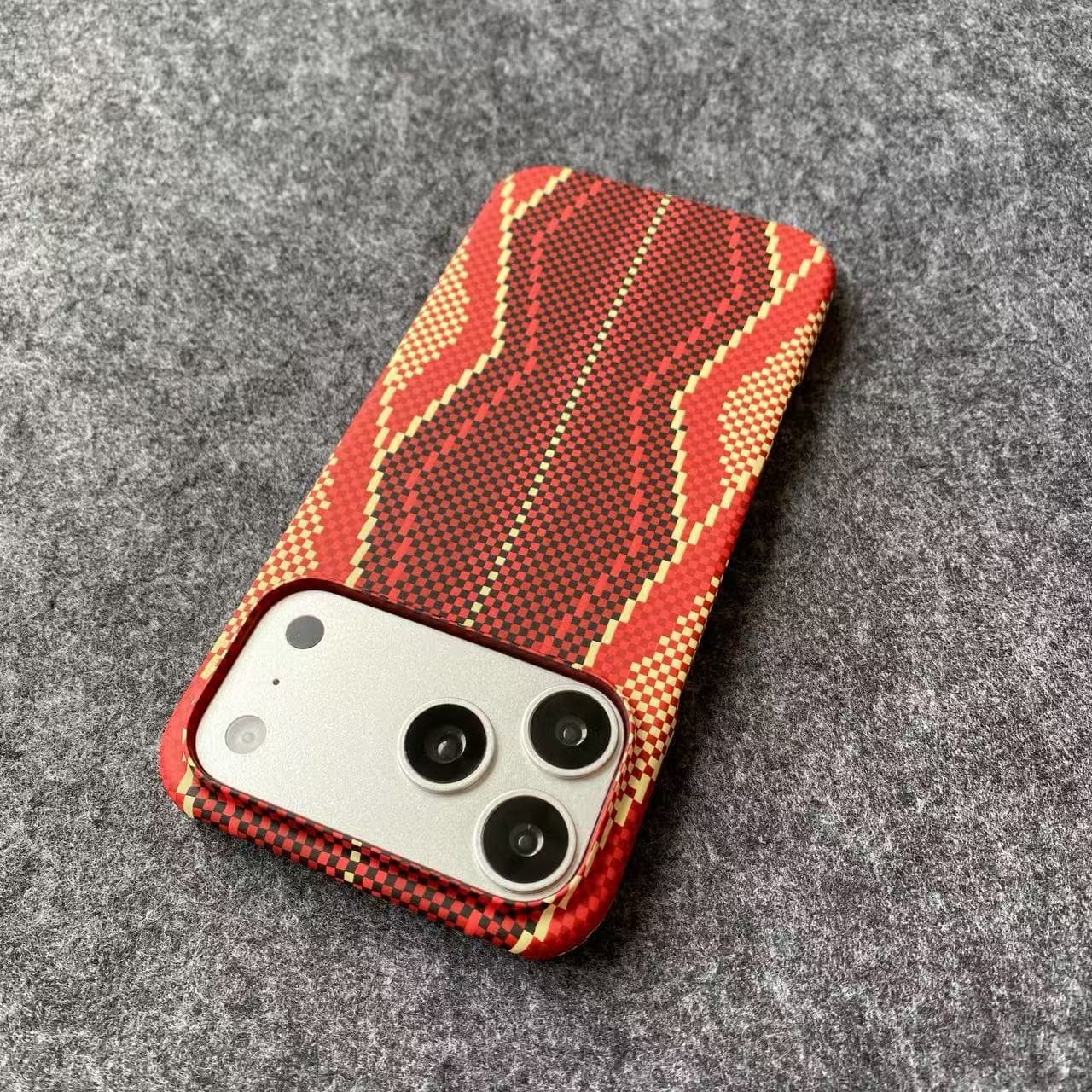 Red Snake Scepter Compatible with iPhone 17 PRO MAX Kevlar Texture Phone Case, Apple 16 Half-Cover Frosted Lightweight 15
