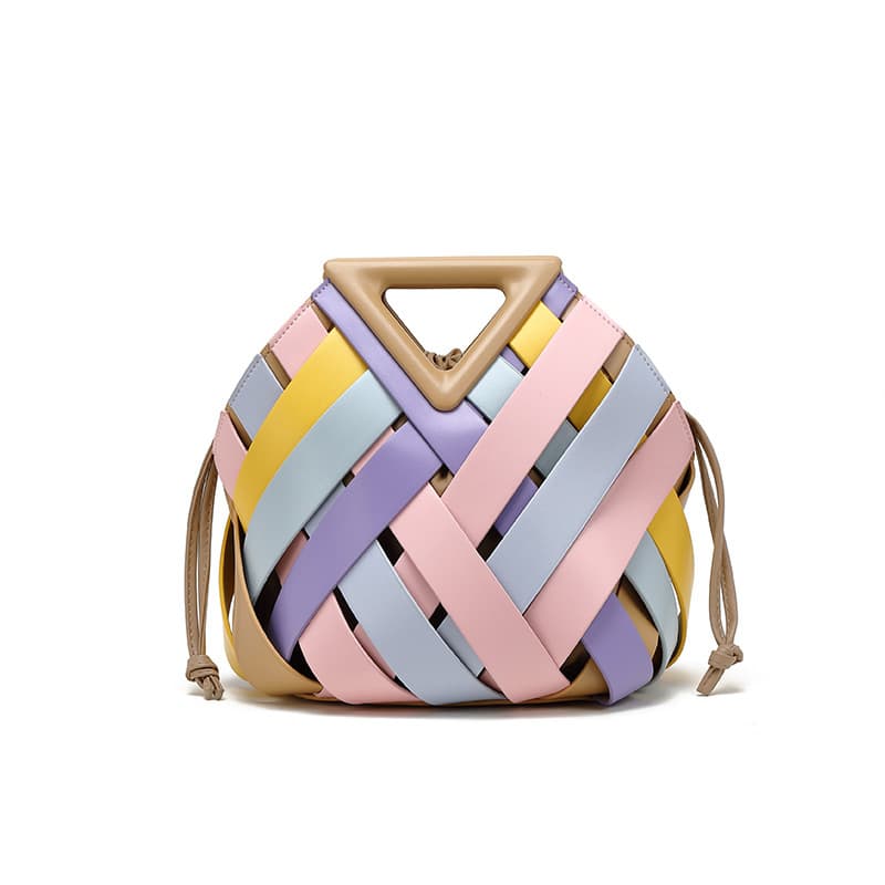 Large Capacity Woven Bag Women's Handbag New Triangle Magnetic Buckle Hollow Crossbody Bag Shoulder Bag Fashionable Two-Piece Set