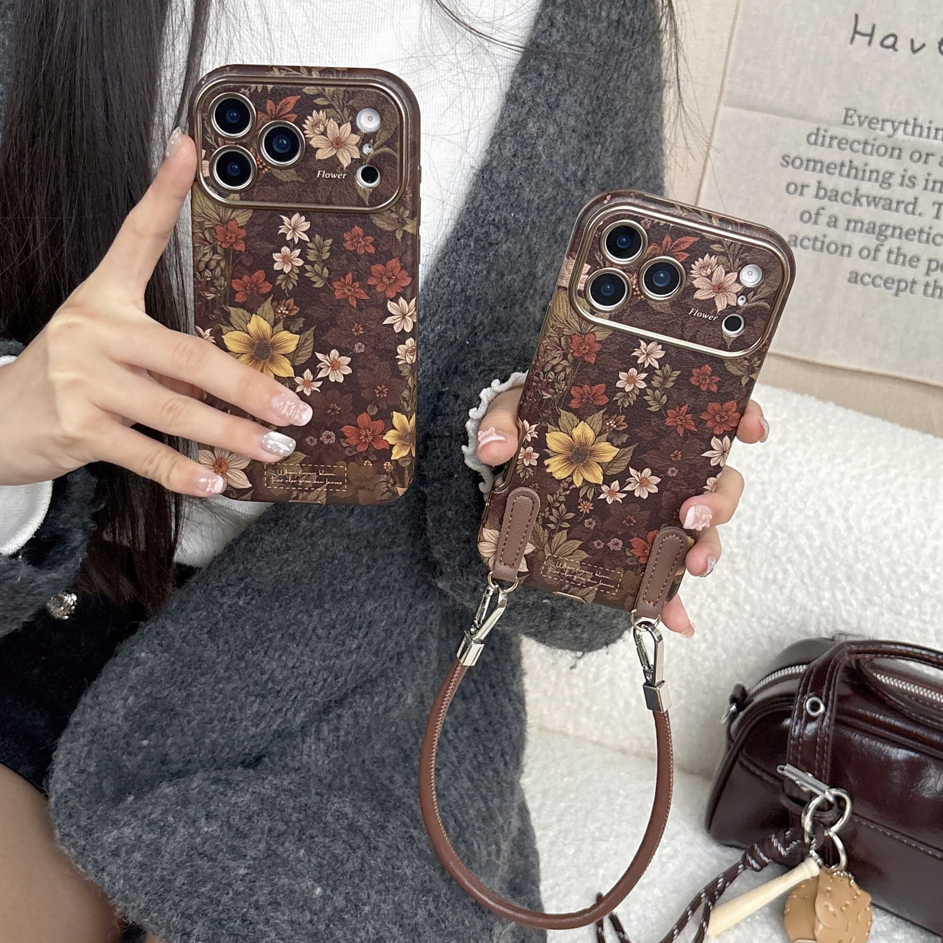 Autumn/Winter Brown Floral Sea Case for iPhone 17/17PM, Compatible with iPhone 13/14 PROMAX, 15/16PRO