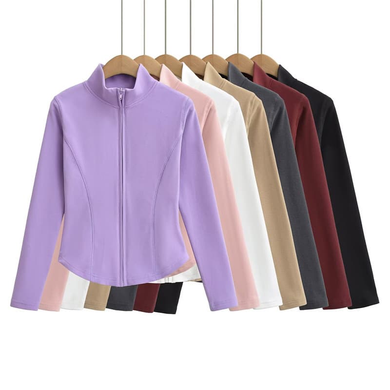 Women's Casual Long Sleeve T-Shirt Sweatshirt Basic Fit Slimming Simple Seam High Neck Zip-Up Top