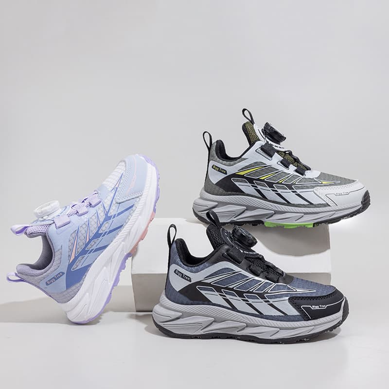 2026 New Kids Rotating Button Sports Shoes Mesh Breathable Middle and Big Kids Boys Girls Cushioned Running Shoes Factory