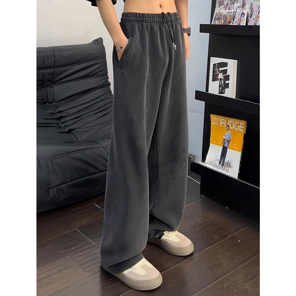 American Retro Washed Heavyweight Sweatpants for Men and Women, Spring and Fall Casual Loose Wide-Leg Pants, BF Lazy Style Straight-Leg Trousers