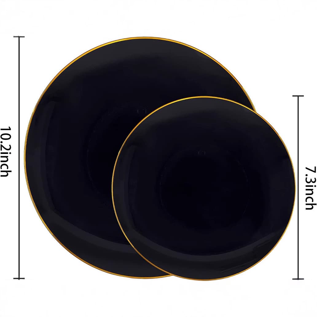 Disposable dinner plate black plate foundation gold rim plate western food plate white gold rim dinner plate set PS hard plastic cross-border