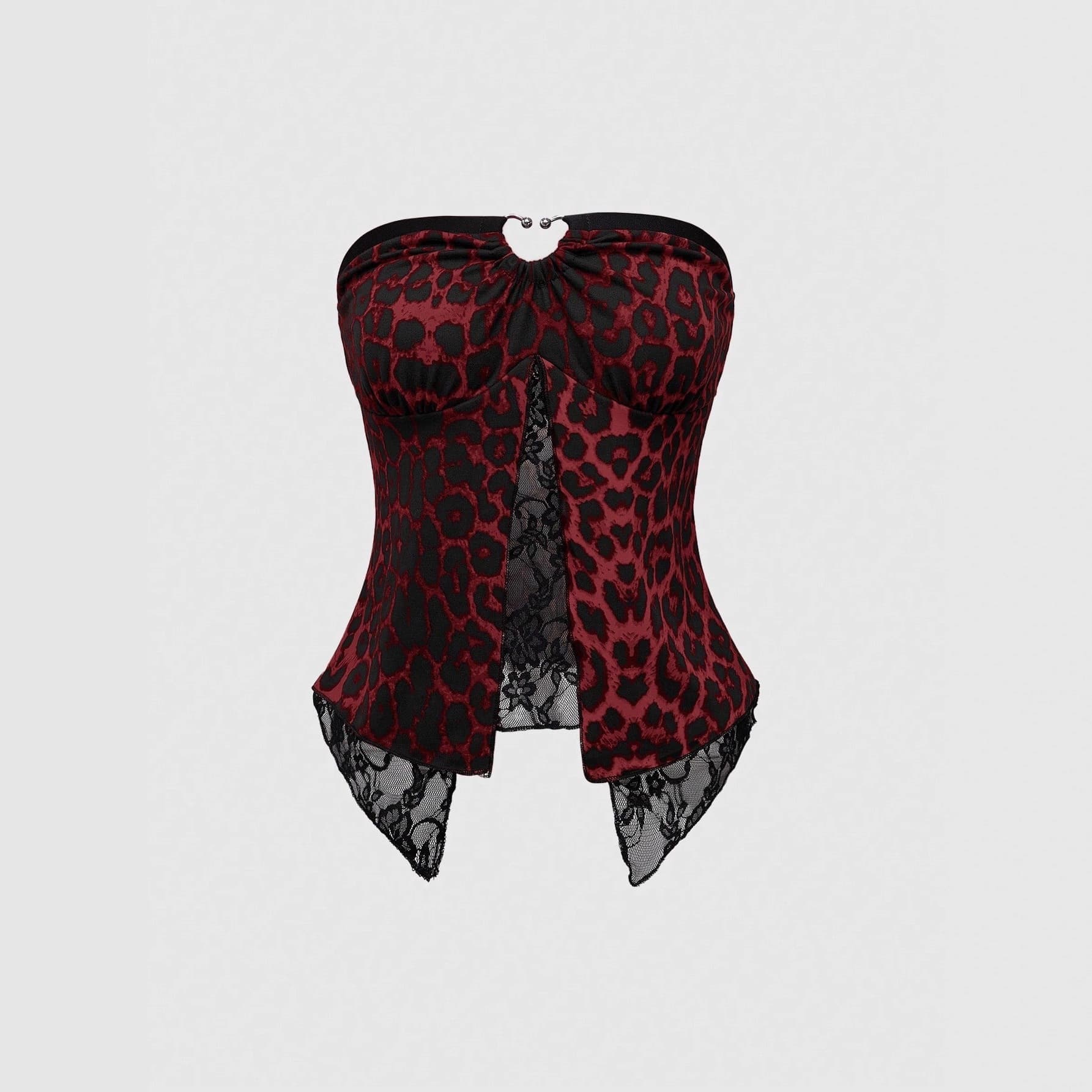 Punk Y2K Gyaru Fashion Women's Sleeveless Leopard Print Lace Hem Crop Tube Top Fitted Off-Shoulder