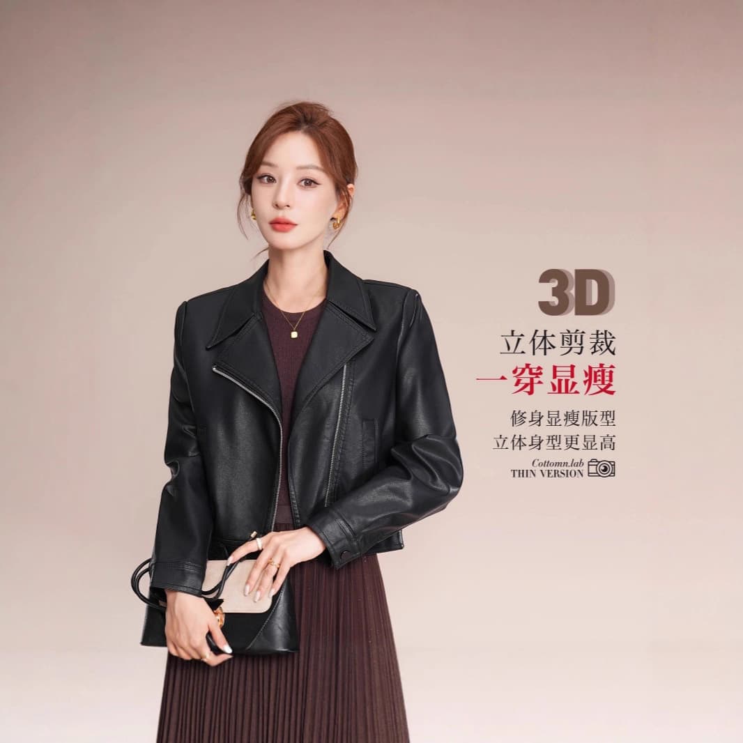 Haining Genuine Leather Jacket for Women, Short Spring/Autumn New Style, Suit Collar, Sheepskin, Fashionable and Elegant Motorcycle Leather Jacket, Small Coat