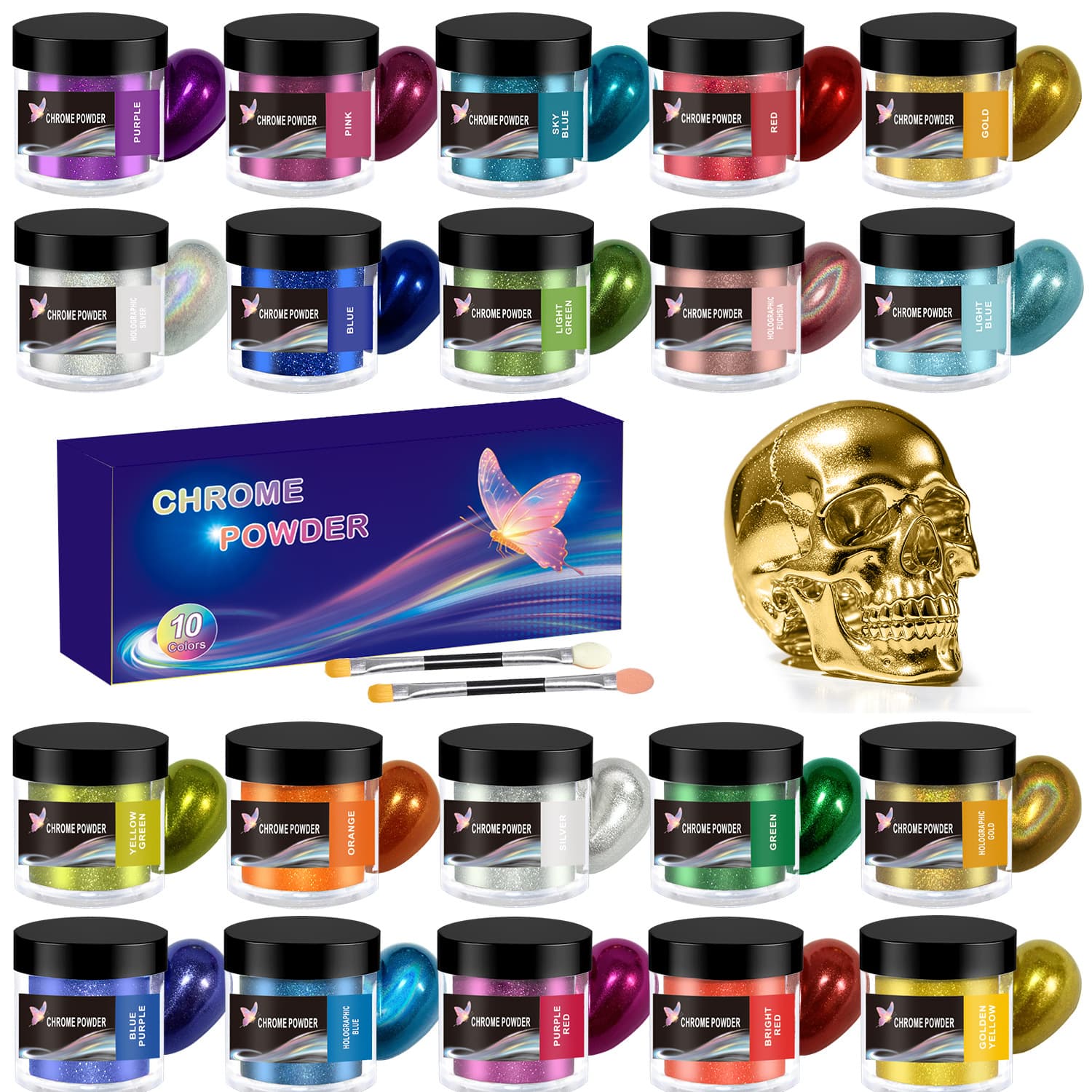 Cross-border Metallic Mirror Chrome Powder DIY Epoxy Resin Slime Painting Glitter Magic Mirror Powder 20 Colors