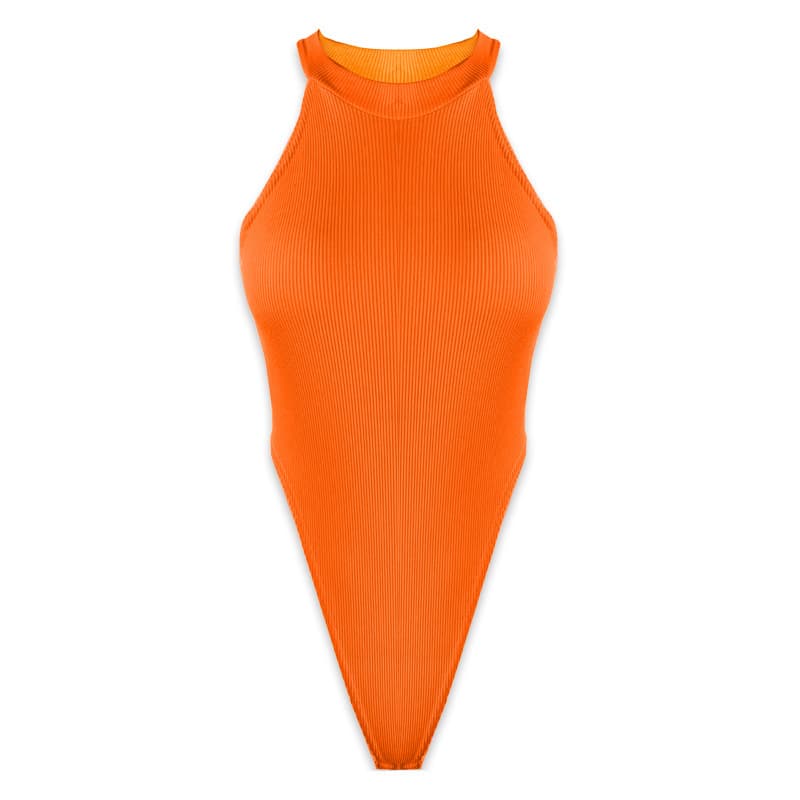 2025 Summer New Women's Slim Fit Vest Top Sexy Halter Neck Sleeveless High Slit Bodysuit