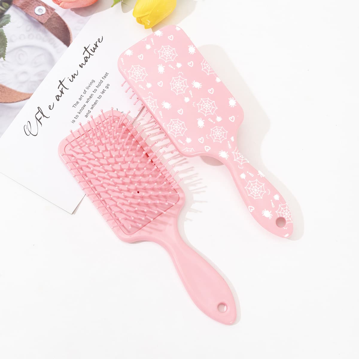 Pink Cute Girl Spider Web Print Cushion Hairbrush Halloween Hot Style Hairbrush for Women