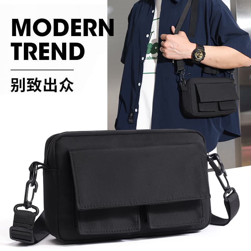 New trendy and stylish men's shoulder bag, lightweight nylon fabric bag, simple design, suitable for students, travel, and casual wear.
