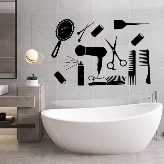 Barber Shop Salon Decoration Sticker Hair Dryer Scissors Comb Wall Decal Cross-border Salon Wall Decor