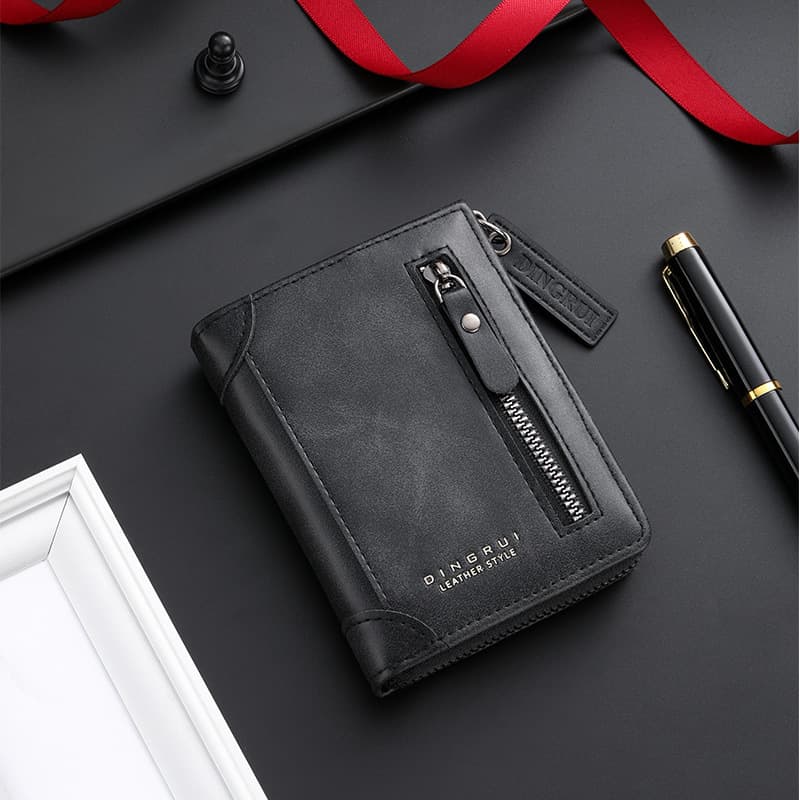 New Cross-Border Short Wallet for Men, Multifunctional Large Capacity Business Zipper Pocket Coin Wallet in Stock