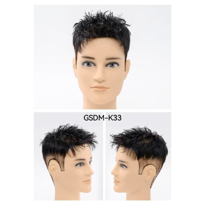 Men's Hair Toupee Men's Hair Piece Short Forehead Hair Replacement Real Hair Invisible Full Head Toupee Baldness Hair Replacement