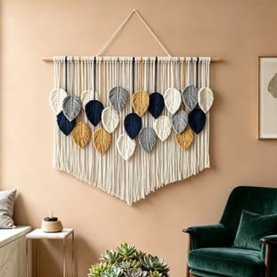 Nordic Style Handwoven Leaf Tapestry, Living Room Sofa Wall Background Decoration, B&B Bedroom Fringe Wall Hanging