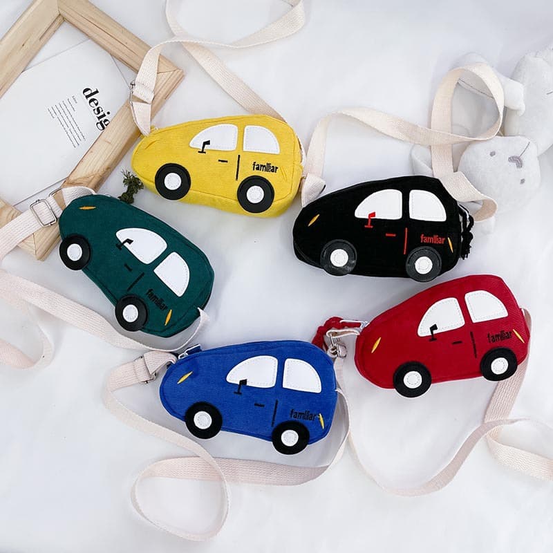 New cartoon canvas children's small bag, fashionable and cute car crossbody bag, creative girls' mini coin purse