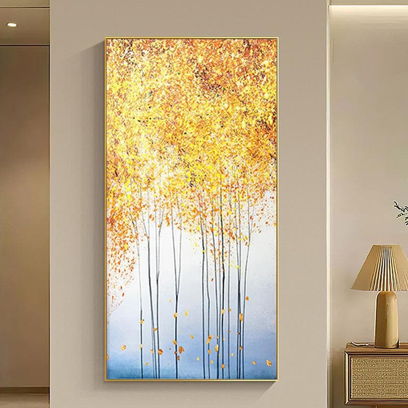 Crystal Porcelain Diamond-Inlaid Golden Tree Entrance Hall Decor Painting, Light Luxury Style Corridor/Wall Hanging Painting, Golden Tree, 269