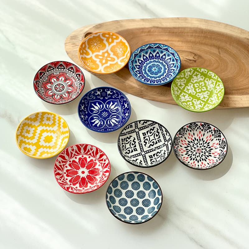 Bohemian Ceramic Sauce Dish Small Dip Plate Soy Sauce Dish Dining Utensils Japanese Style Hotel Cuisine Dim Sum Round Shape Microwave Safe