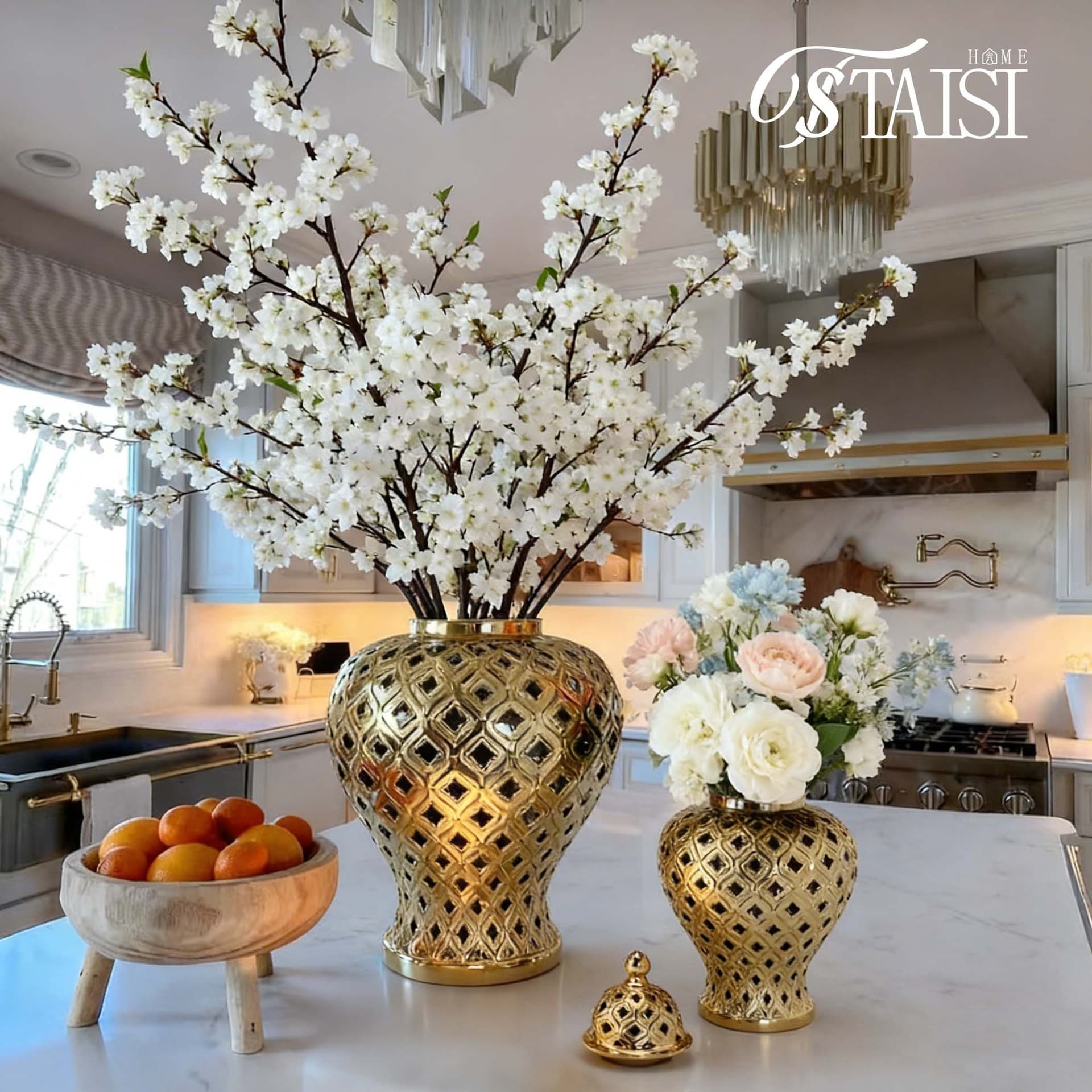 Hot-selling Ceramic Gold Hollow General Jar Home Decoration Craft Ornament High-end Dried Flower Decoration Large Vase