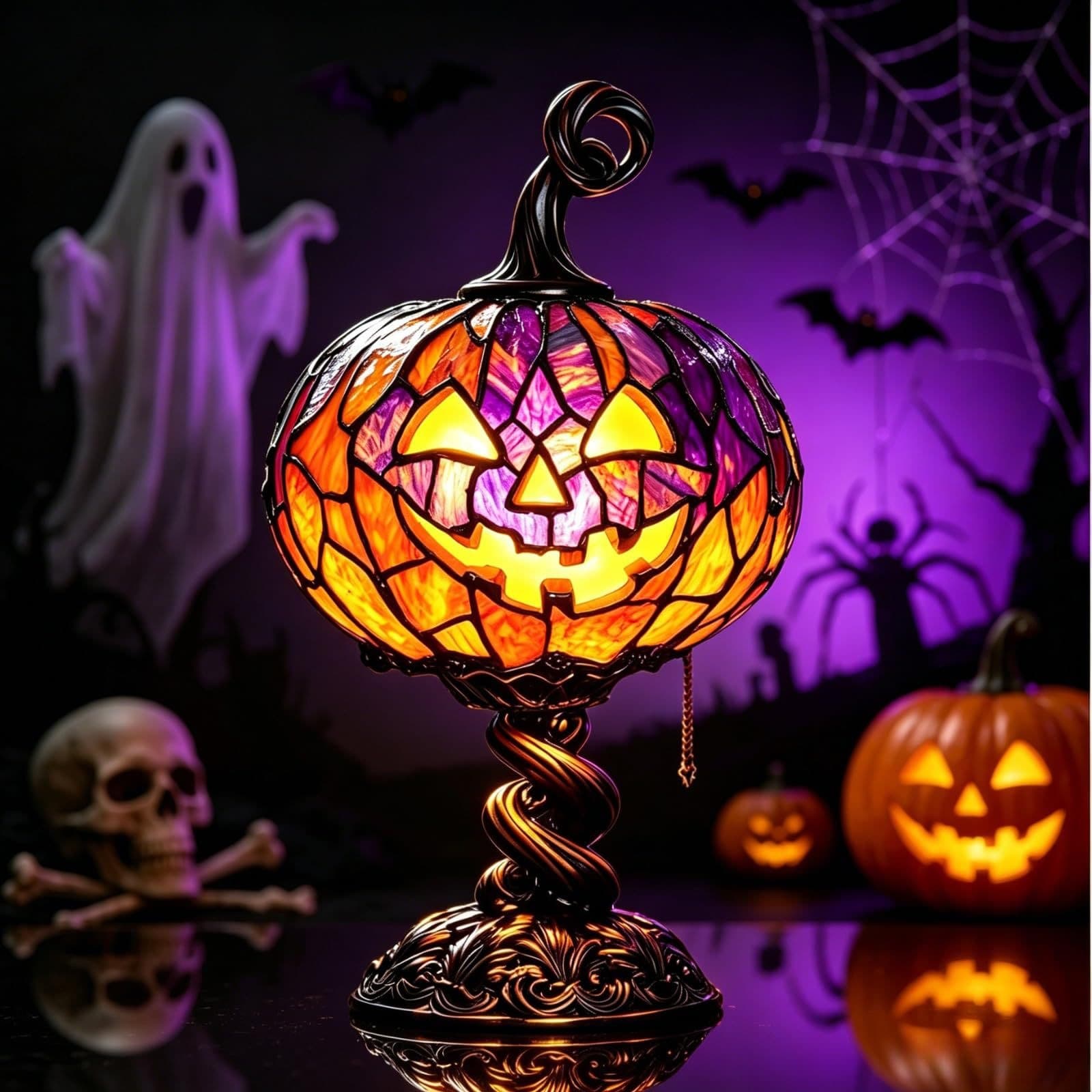 Cross-border Resin Stained Halloween Pumpkin Table Lamp