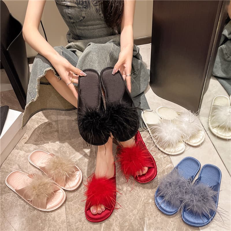 Summer Open-Toe House Slippers, French Trendy One-Strap Slippers, Red Flat Slippers for Wedding Bridesmaids and Brides