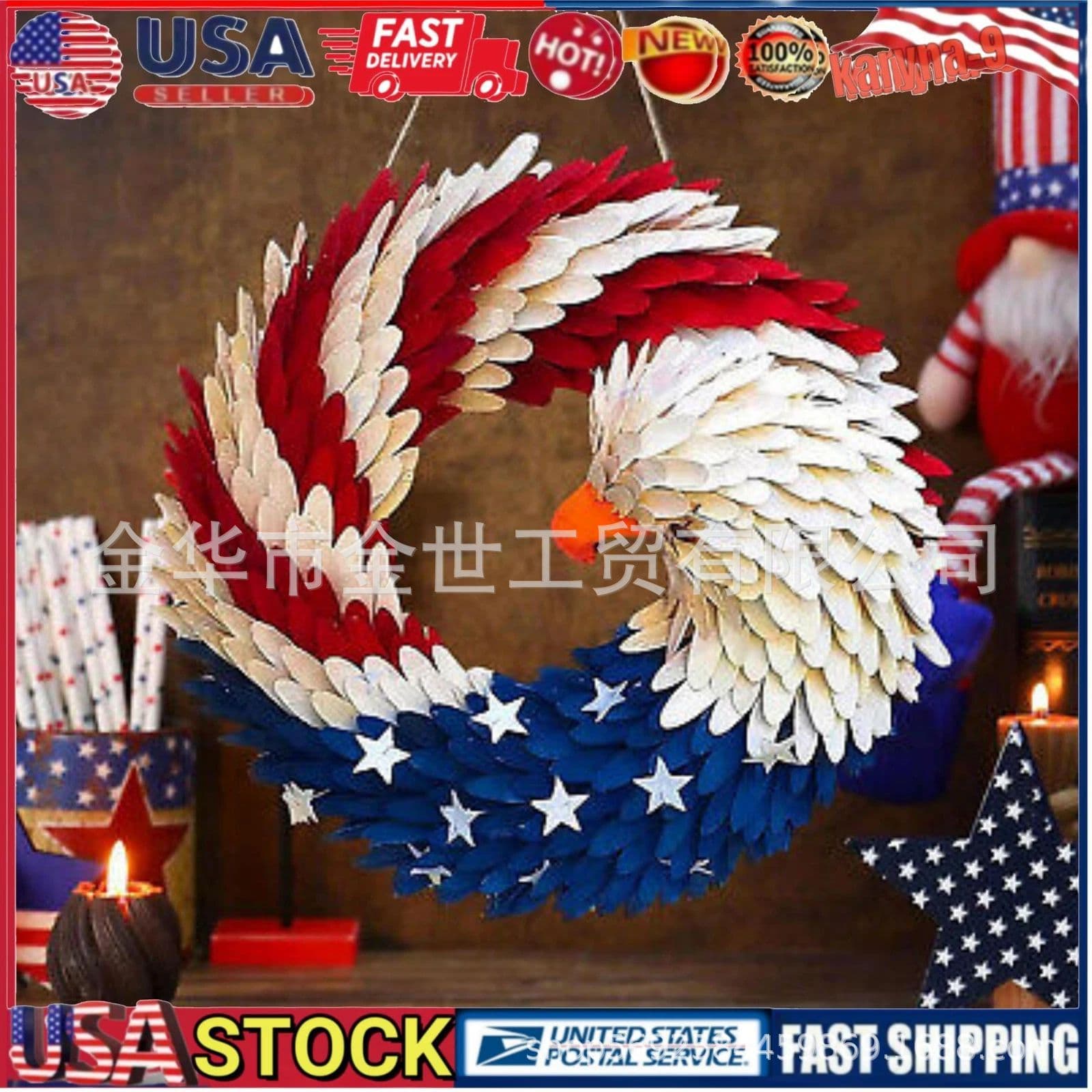 July 4th Three-Layer Wooden Sign Independence Day Welcome Patriotic Door Hanger Rustic American Wooden Plaque