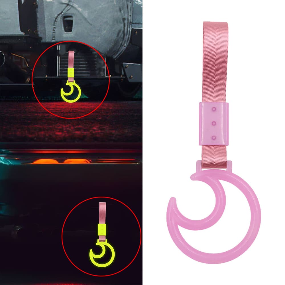 Pink Glow-in-the-Dark Moon Pink Nylon Car Static Strap Decorative Warning Hanging Ring Rear Bumper Interior Hand Pull Ring
