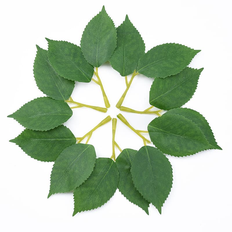 Printed Cloth Leaves, Two-Piece Rose Leaf Artificial Silk Flower, Wire-Stem Leaf, Realistic Light and Dark Two-Piece Rose Leaf