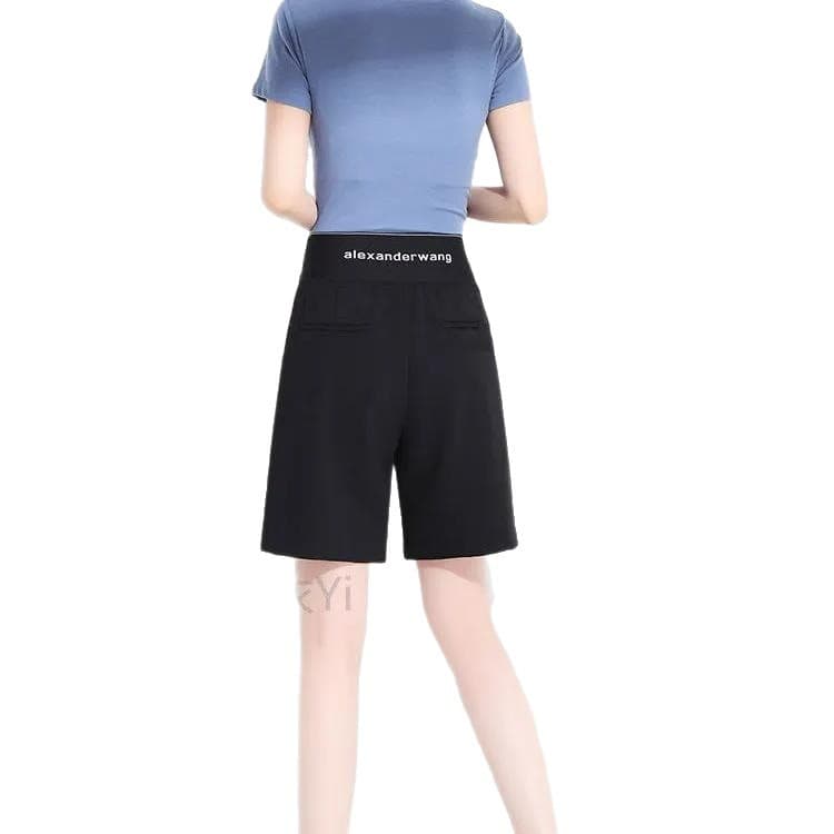 Shorts Women Summer Loose Slimming 2026 New Solid Color Wide-Leg Straight Hong Kong Style Thin Mid-Length Pants High Waist