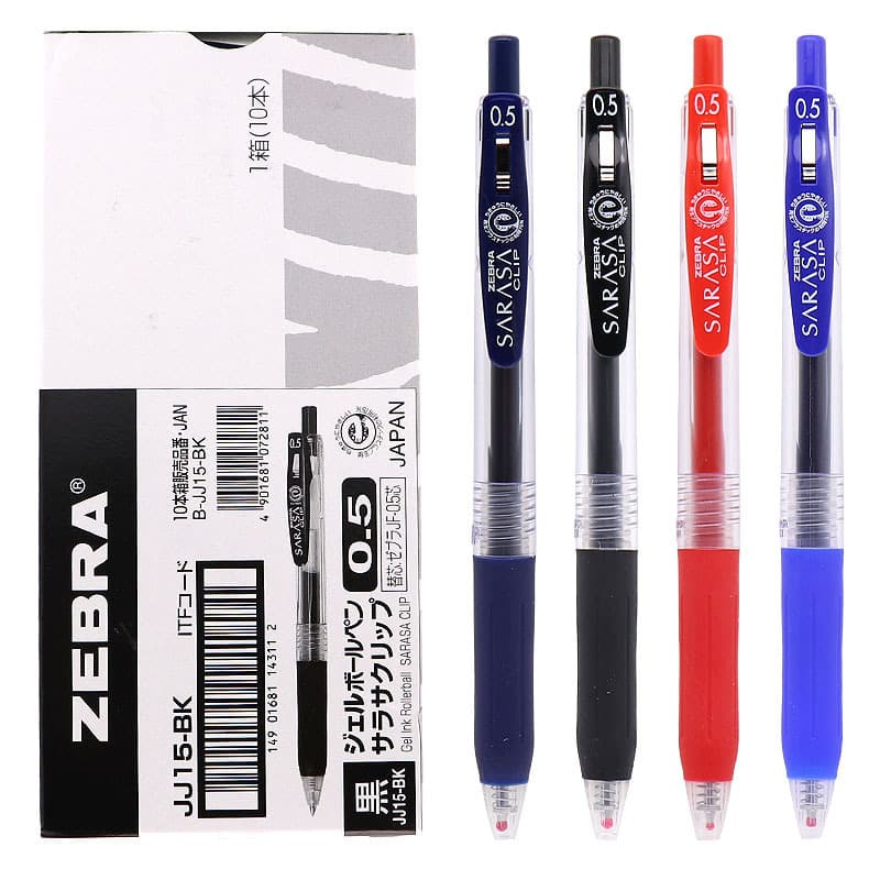 Zebra JJ15 Retractable Gel Pen 0.5mm Colorful Water-Based Ink for Exams and Homework, Black Retractable Sign Pen