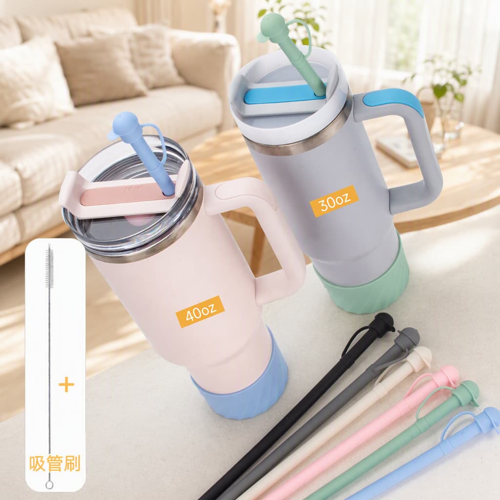 Stanley 40OZ Silicone Straw Baseball Cap Milk Tea Straw Compatible with Cups Includes Straw Brush Reusable