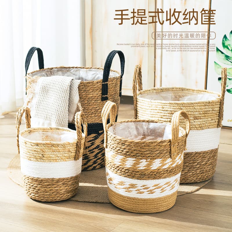 Woven Straw Flower Pot, Large Woven Straw Basket, Handmade Indoor Outdoor Storage Basket Flower Pot